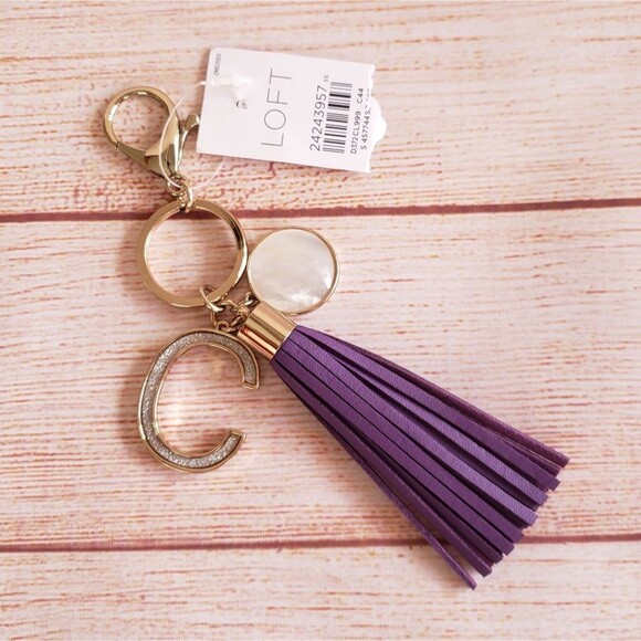 LOFT Leather Initial "C" Tassel Keychain/Handbag Charm - Picture 1 of 4